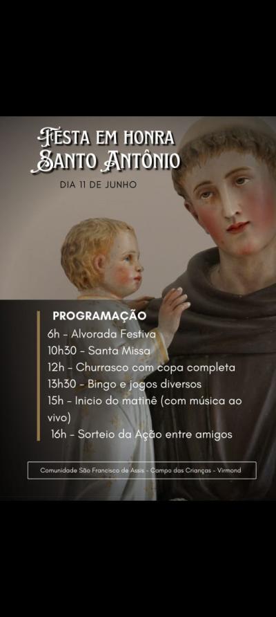 Festa na comunidade Campo das CrianÃ§as em Virmond serÃ¡ neste domingo (11/06)